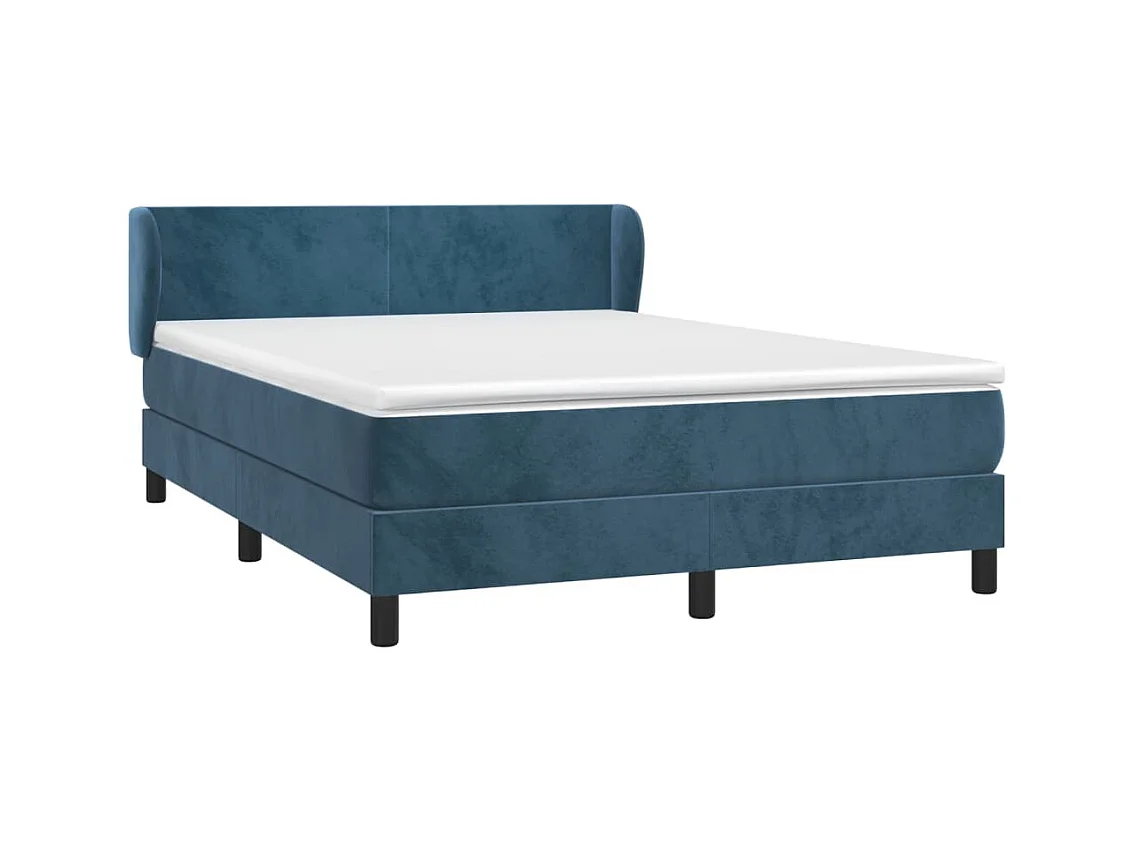 Cama continental com molas+ colchão 140x190 cm veludo azul-escuro PT221164