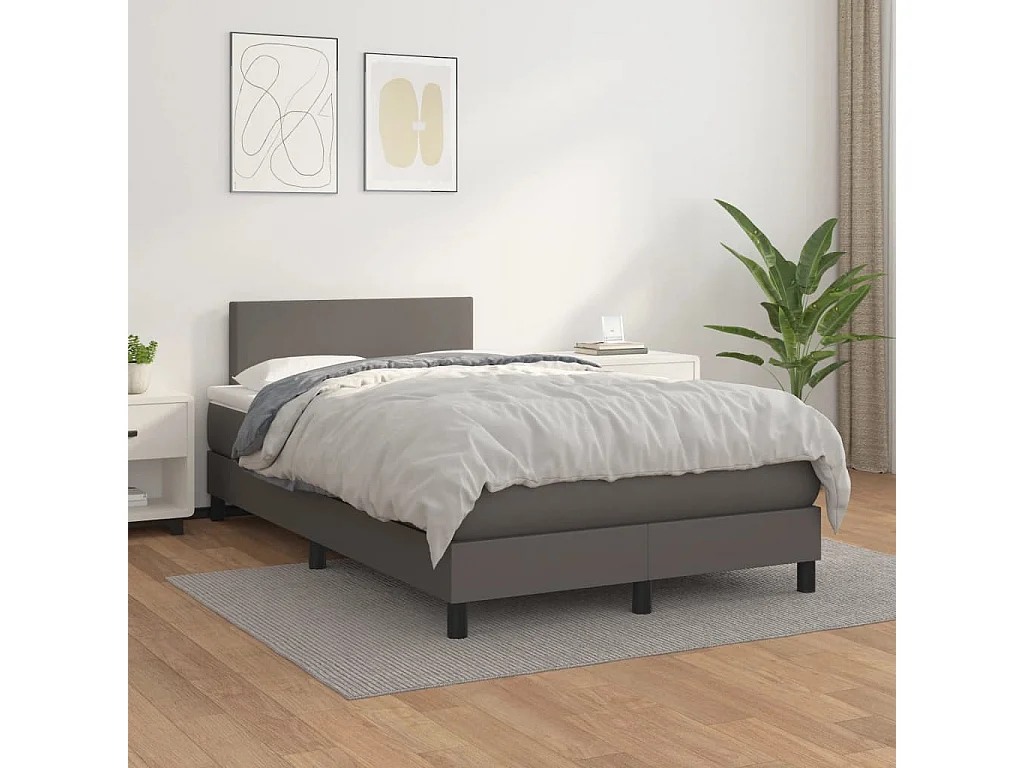 Boxspring met matras kunstleer grijs 120x190 cm BE571705