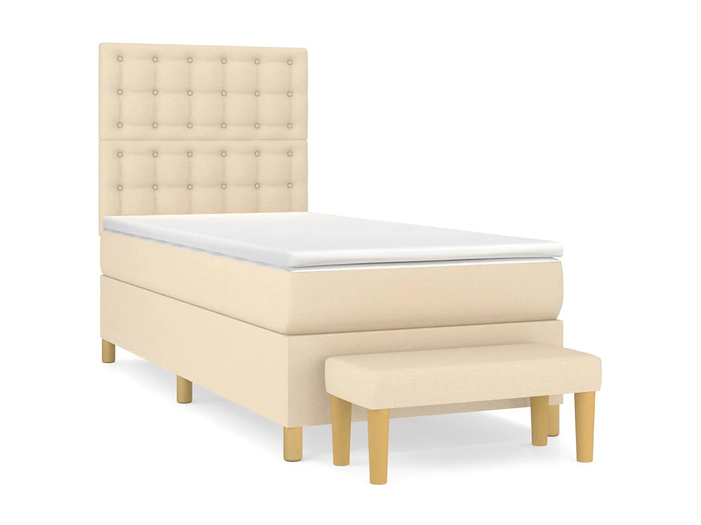 Ensemble complet boxspring + matelas + Banc Crème 90x200 cm Tissu FR13048