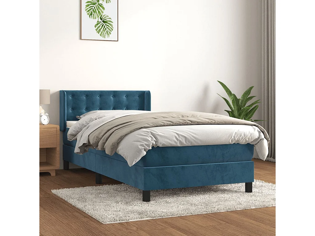 Cama continental com molas+ colchão 100x200 cm veludo azul-escuro PT609389