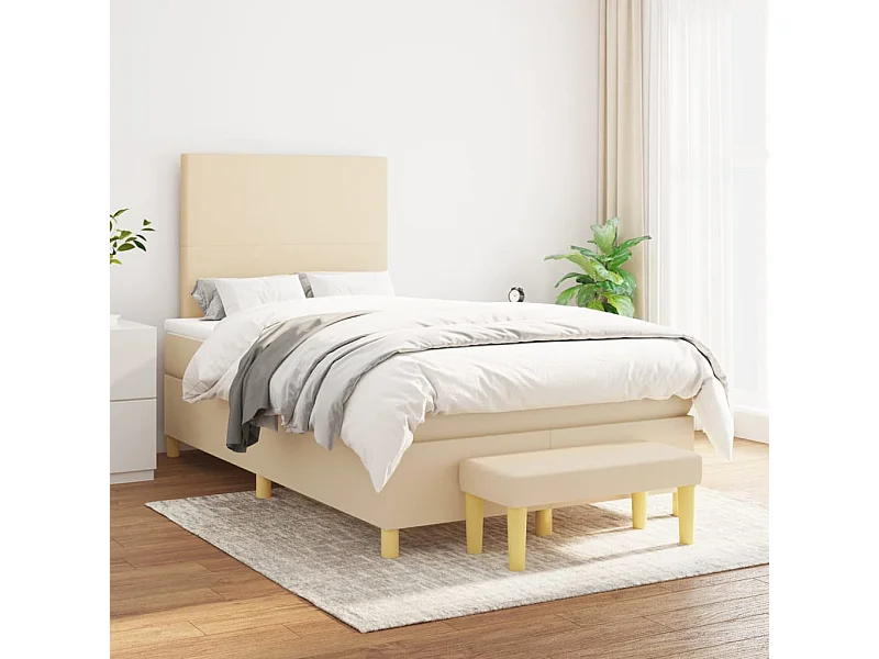 Ensemble complet boxspring + matelas + Banc Crème 120x200 cm Tissu FR34482
