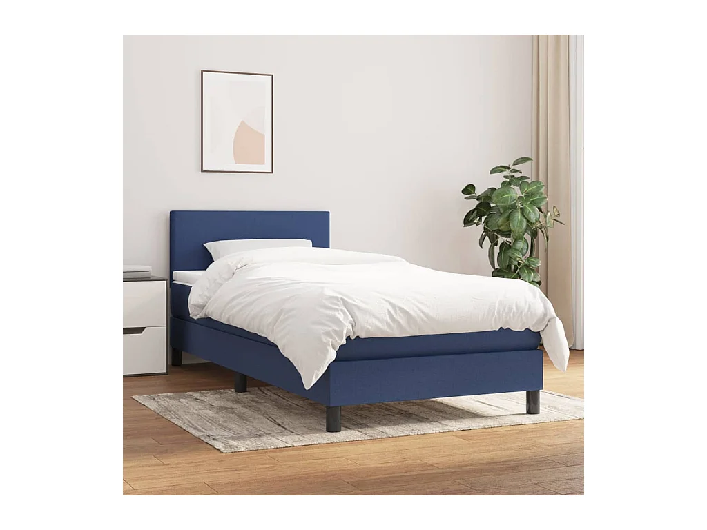 Ensemble complet boxspring + matelas Bleu 90x190 cm Tissu FR78742