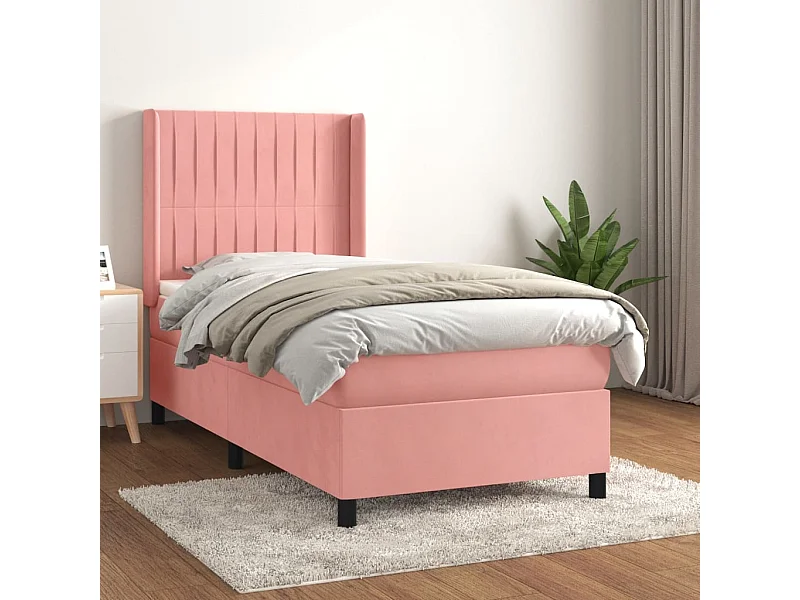 Cama continental com molas+ colchão 80x200 cm veludo rosa PT117137