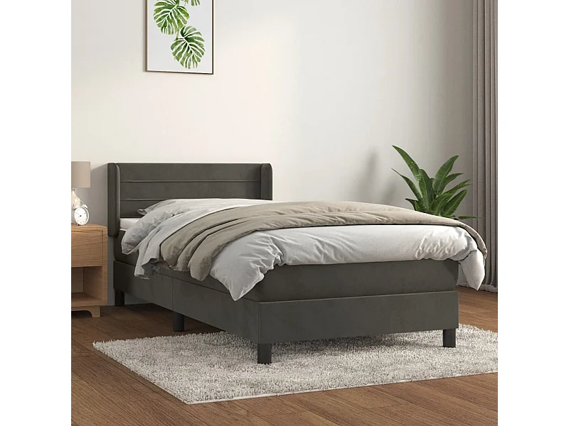 Conjunto Boxspring - 80x200 cm + colchón terciopelo gris oscuro ES581325