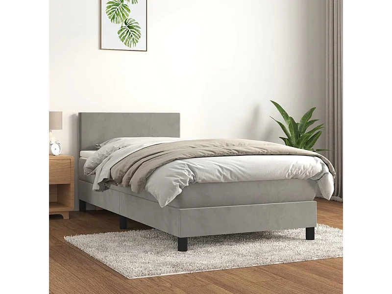 Conjunto Boxspring - 90x190 cm + colchón terciopelo gris claro ES226633