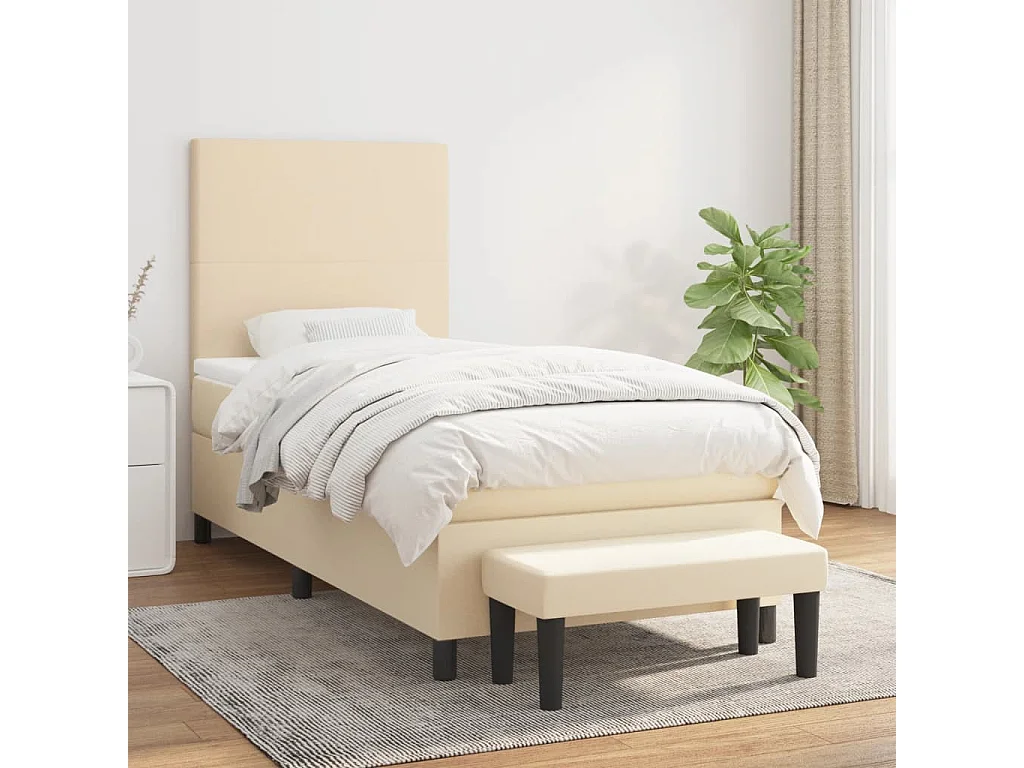 Cama continental com molas+ colchão 80x200 cm tecido cor crème PT917378