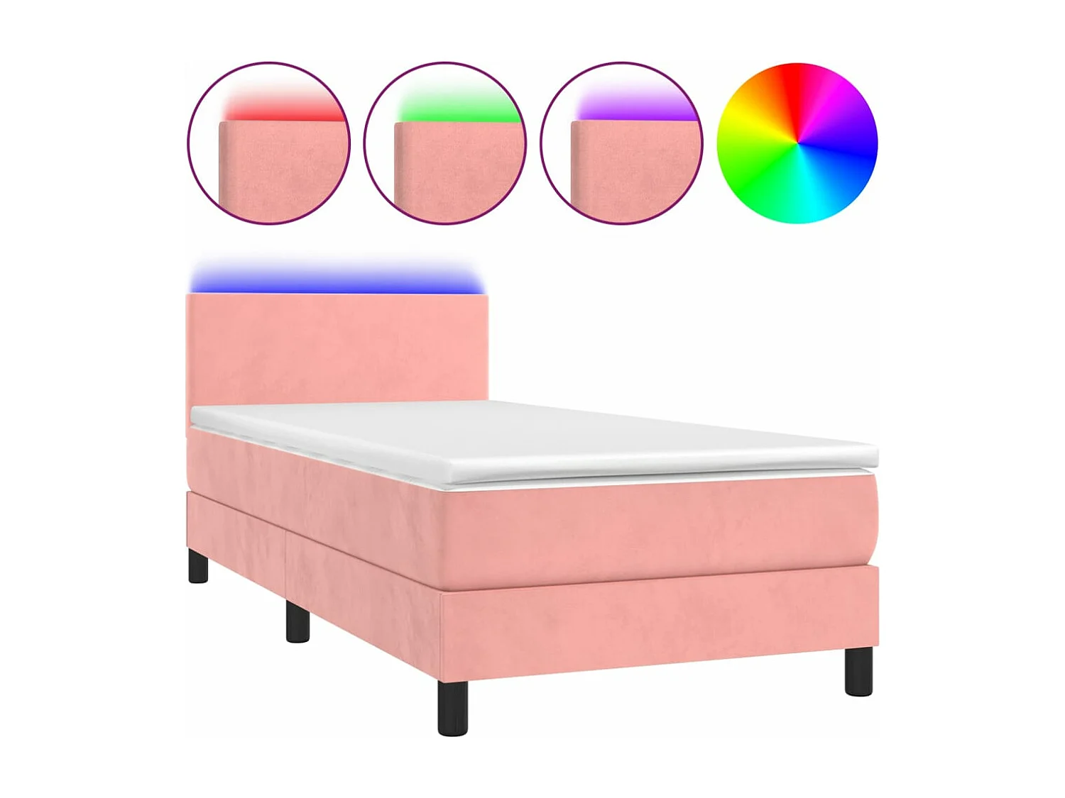 Ensemble complet boxspring + matelas LED Rose 80x200 cm Velours FR43926