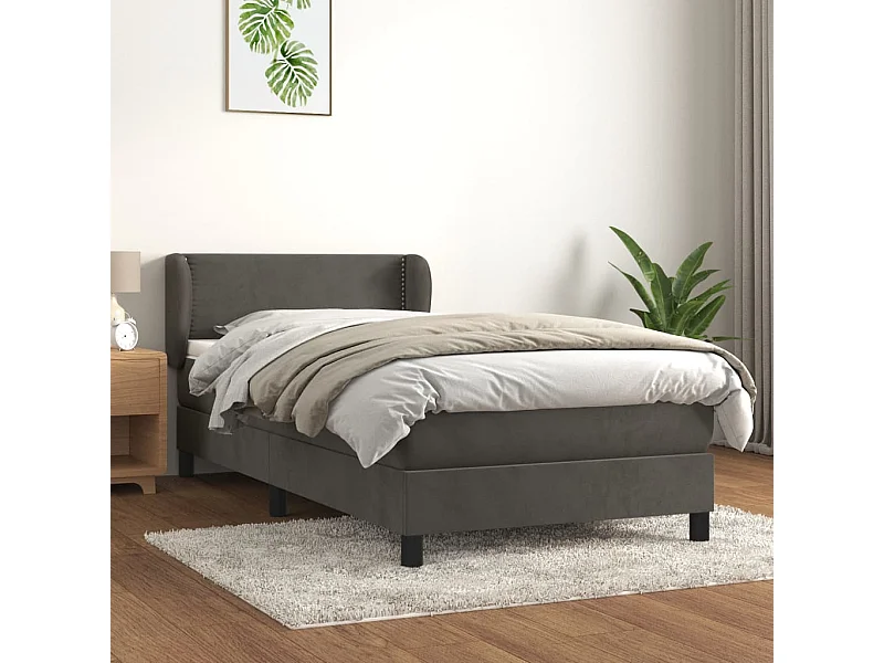 Cama continental com molas+ colchão 100x200 cm veludo cinza-escuro PT644965