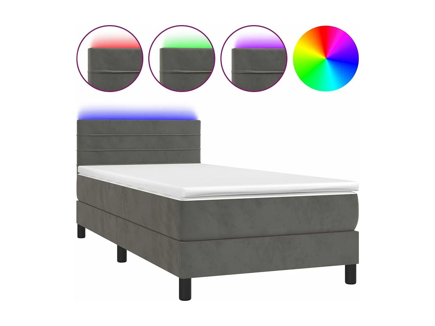 Boxspring met matras en LED fluweel donkergrijs 80x200 cm BE994758