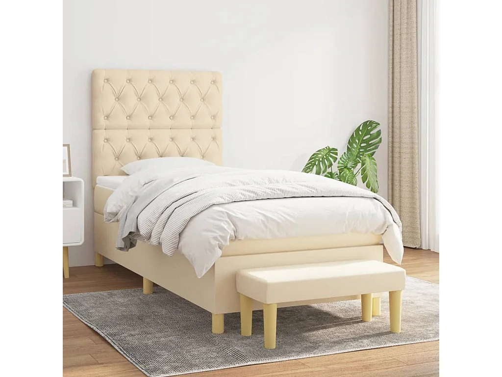Cama continental com molas+ colchão 80x200 cm tecido cor crème PT142357