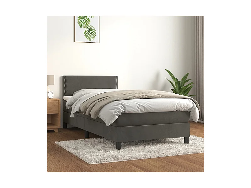 Ensemble complet boxspring + matelas Gris foncé 90x190 cm Velours FR54875