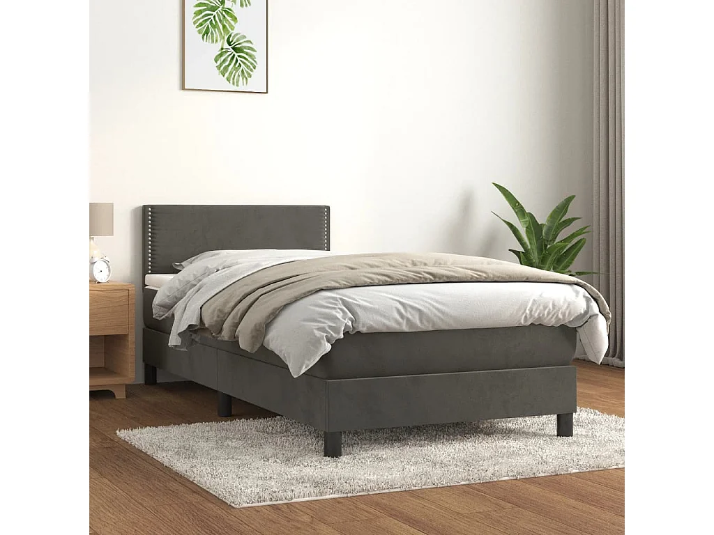 Ensemble complet boxspring + matelas Gris foncé 90x190 cm Velours FR54875
