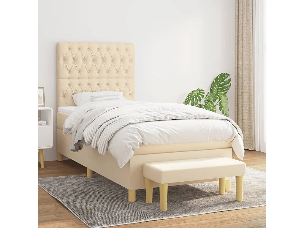 Ensemble complet boxspring + matelas + Banc Crème 100x200 cm Tissu FR30781