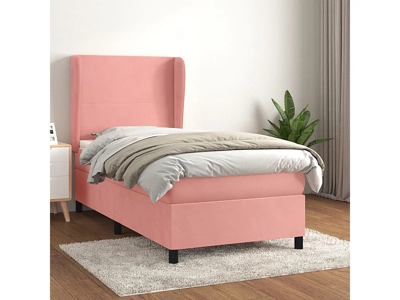Cama continental com molas+ colchão 80x200 cm veludo rosa PT301498
