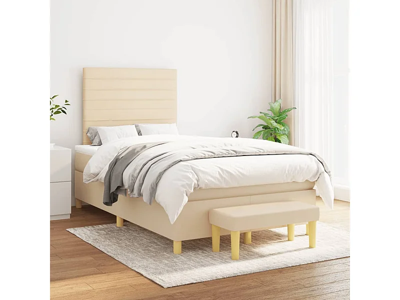 Ensemble complet boxspring + matelas + Banc Crème 120x200 cm Tissu FR98571