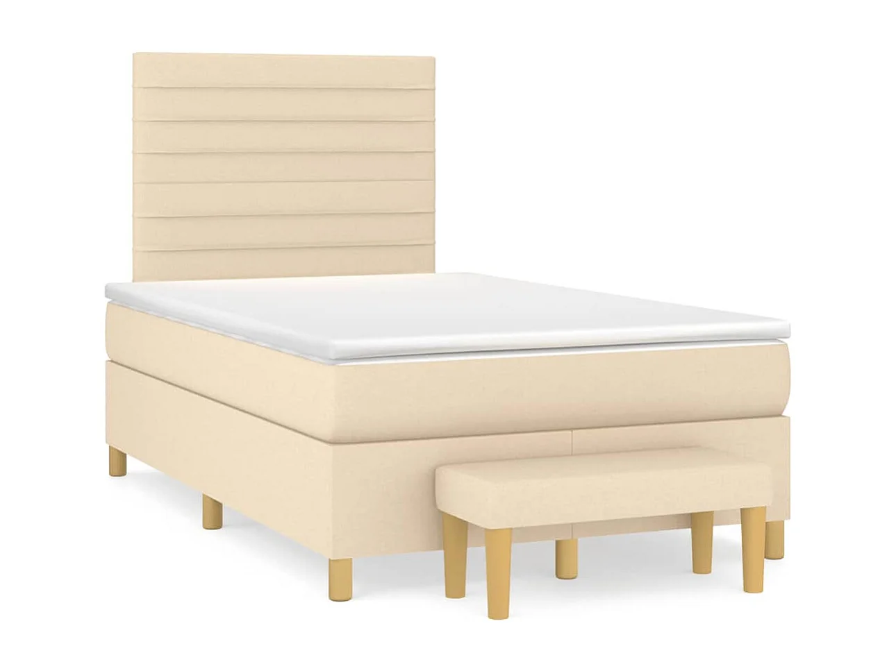 Ensemble complet boxspring + matelas + Banc Crème 120x200 cm Tissu FR98571