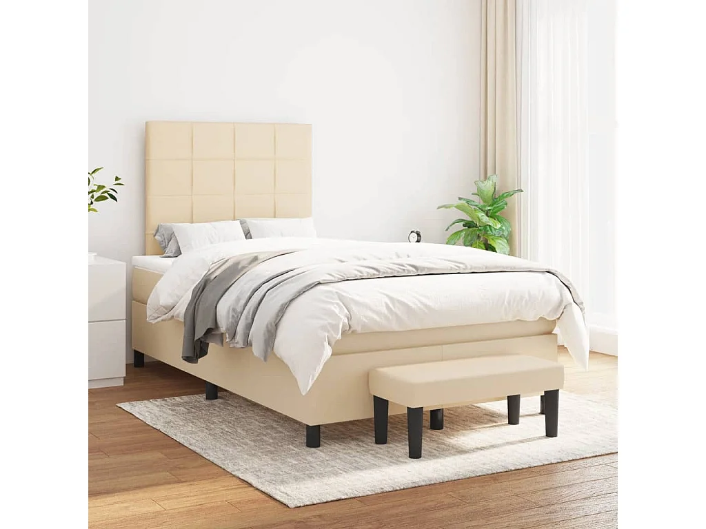 Ensemble complet boxspring + matelas + Banc crème 120x190 cm tissu FR15725