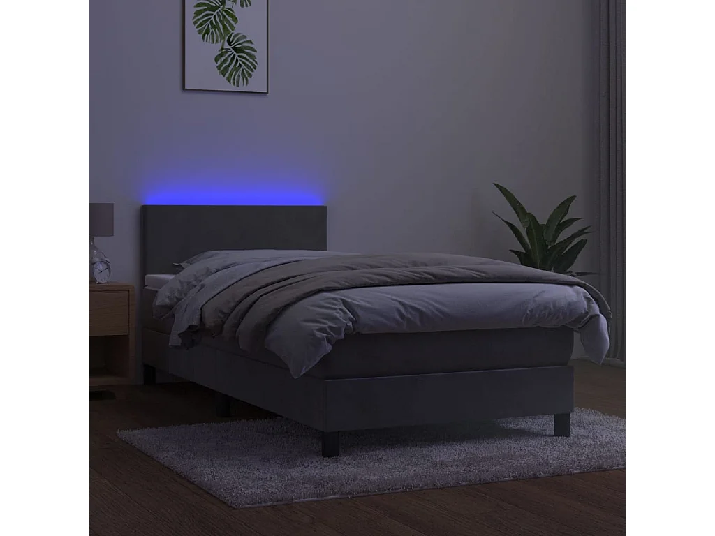 Conjunto Boxspring - 90x200 cm colchón y LED terciopelo gris claro ES753595