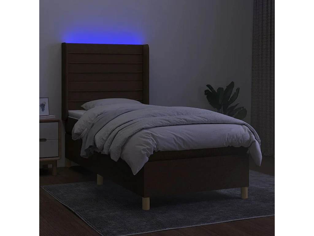 Cama continental c/ colchão/LED 90x200 cm tecido castanho-escuro PT925330