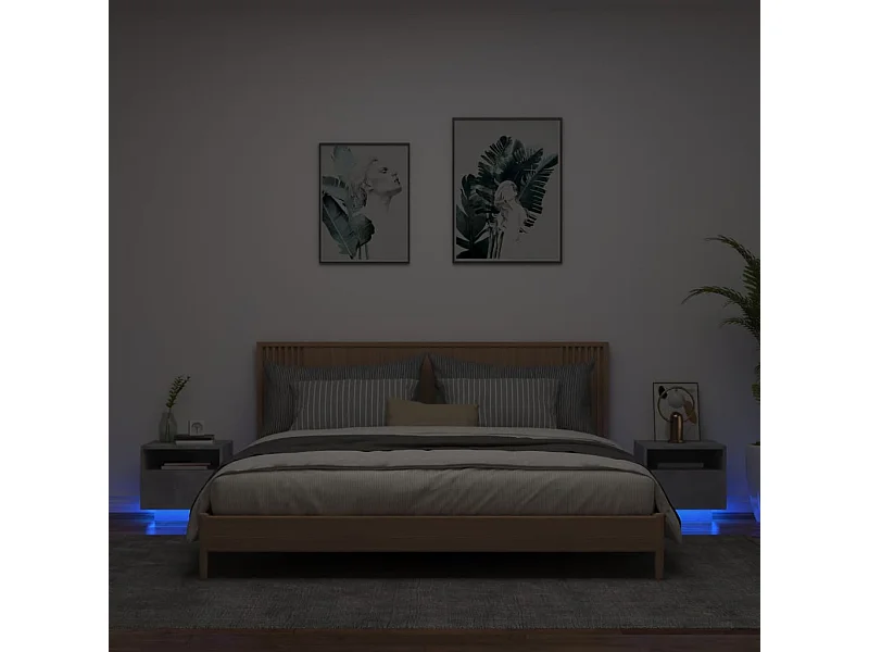 Mesitas de noche con luces LED 2 uds gris hormigón 40x39x37 cm ES646033