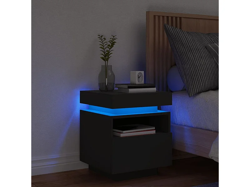 Mesa de cabeceira com luzes LED 40x39x48,5 cm preto PT755848