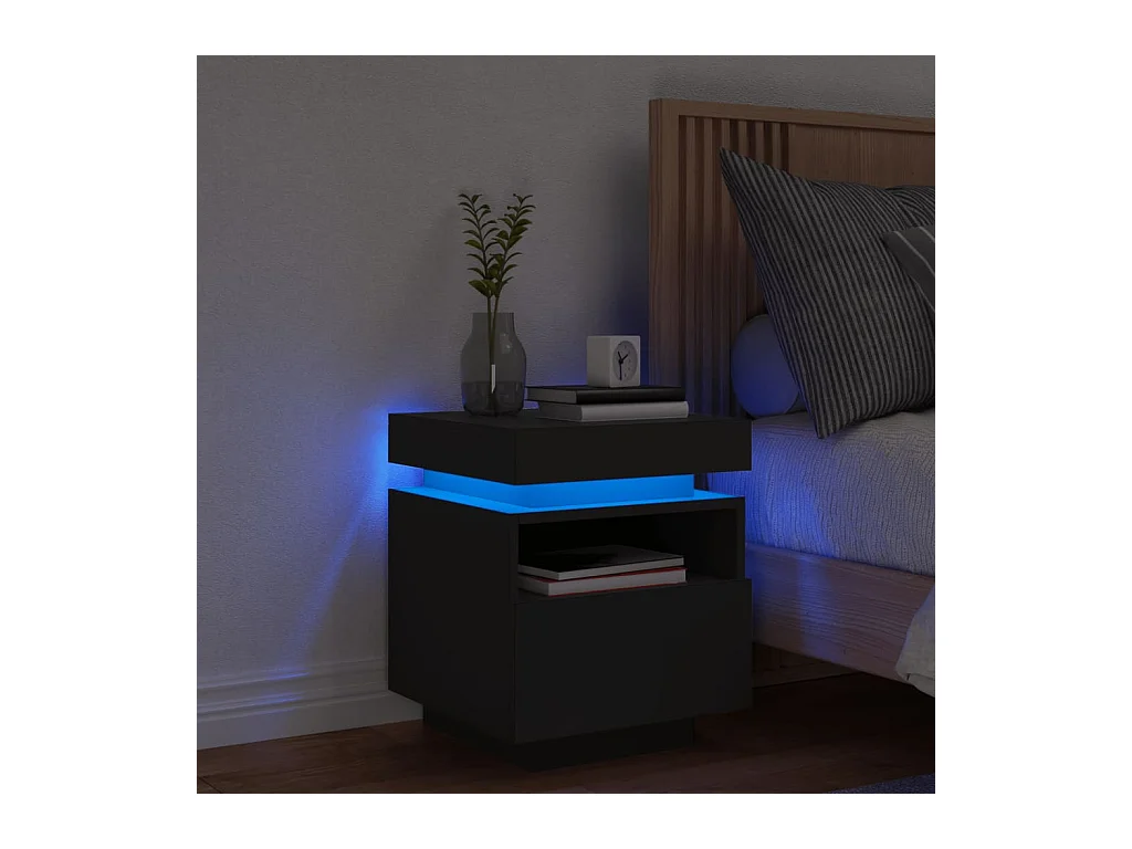 Mesita de noche con luces LED negra 40x39x48,5 cm ES244642