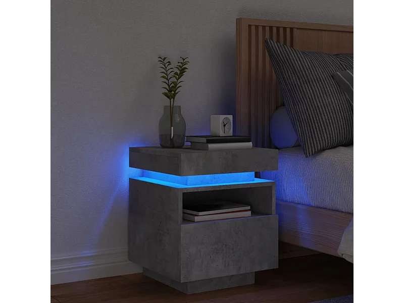 Mesita de noche con luces LED gris hormigón 40x39x48,5 cm ES819449