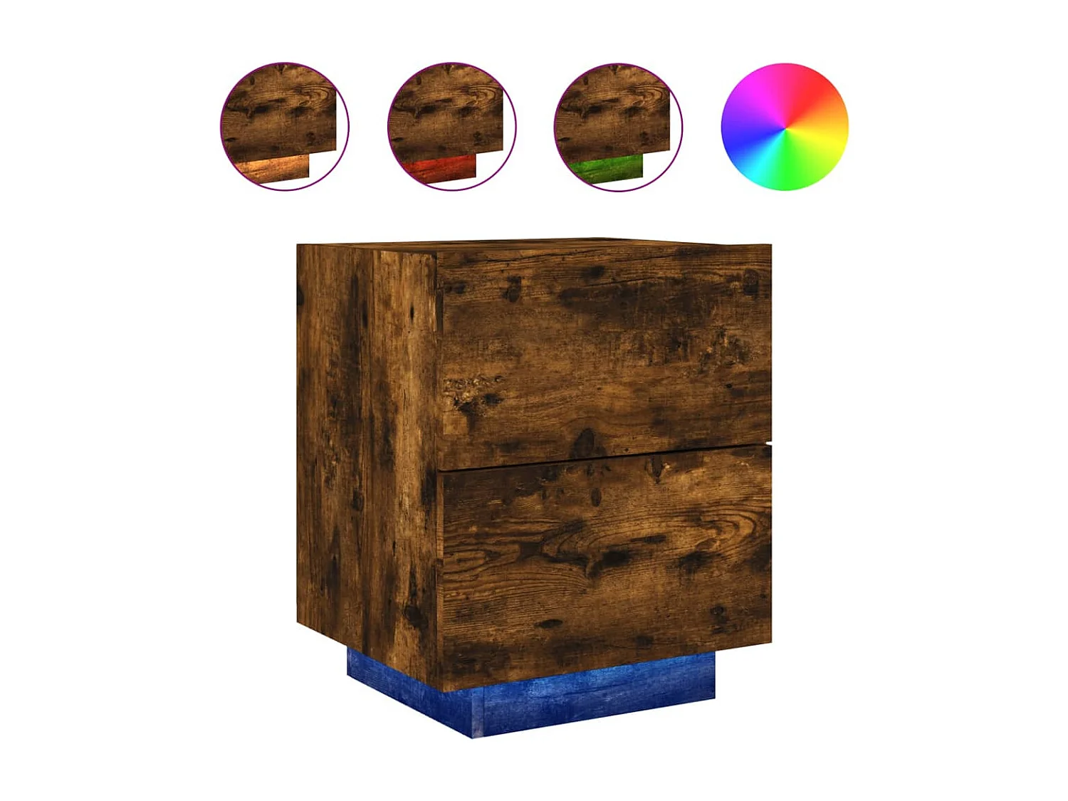 Table de chevet et lumières LED chêne fumé bois d'ingénierie FR58961