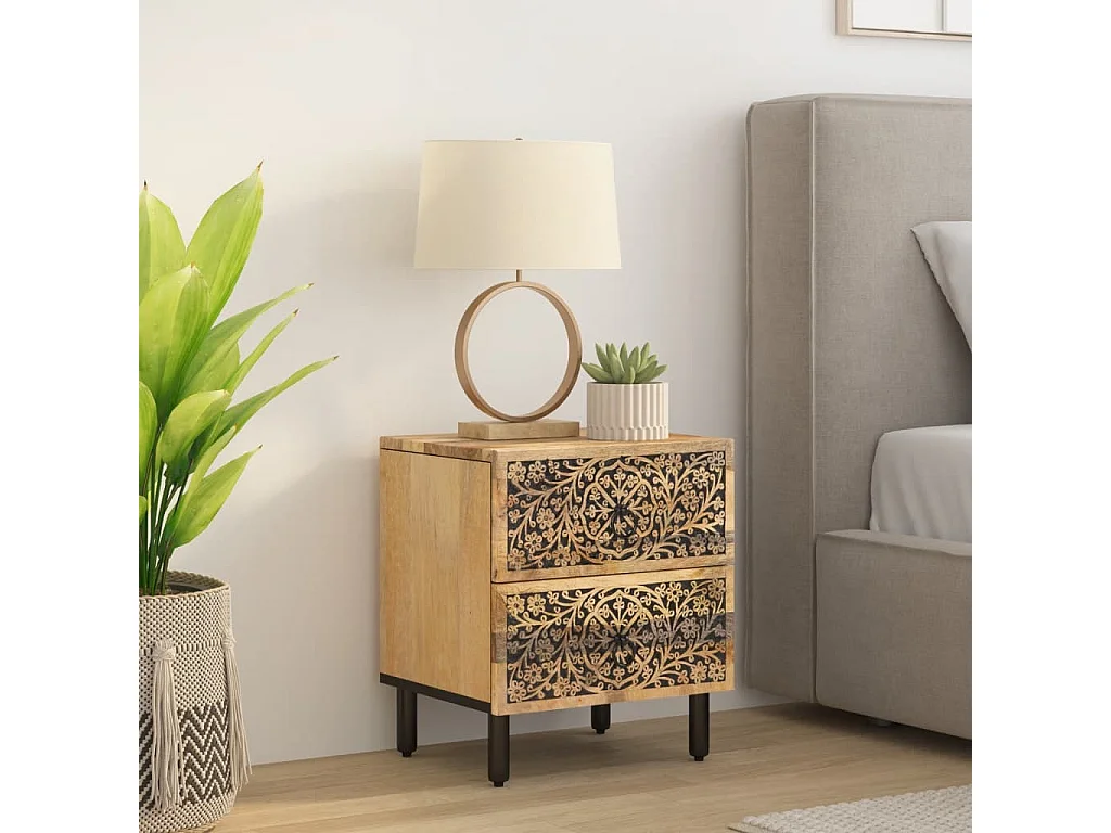 Table de chevet 40x33x46 cm Bois de manguier solide FR74490