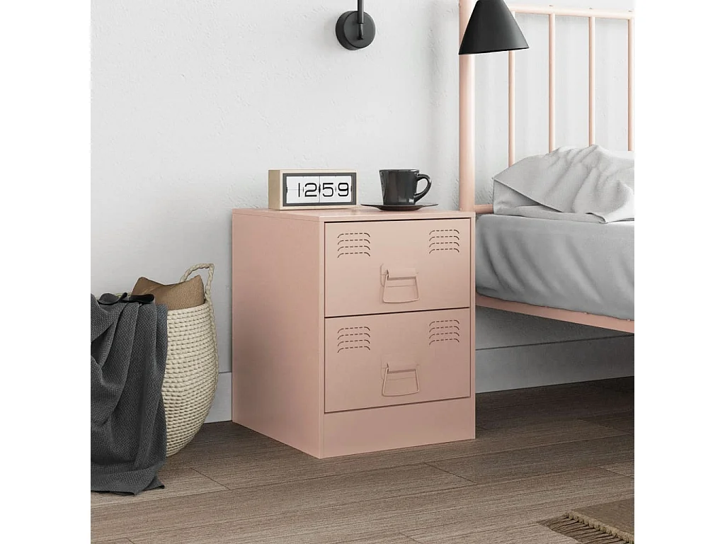 Table de chevet rose 34,5x39x44 cm acier FR12157