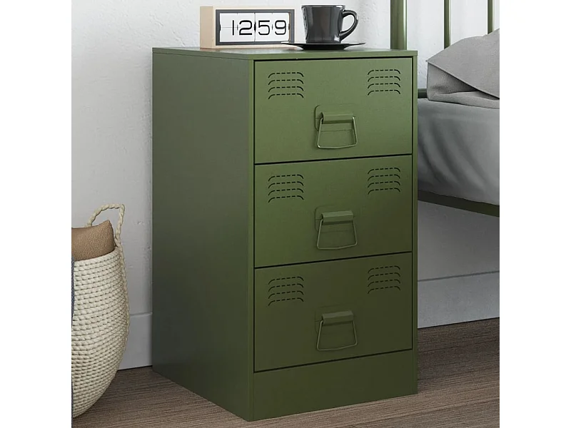 Table de chevet vert olive 34,5x39x62 cm acier FR73720