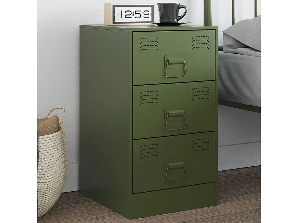 Table de chevet vert olive 34,5x39x62 cm acier FR73720