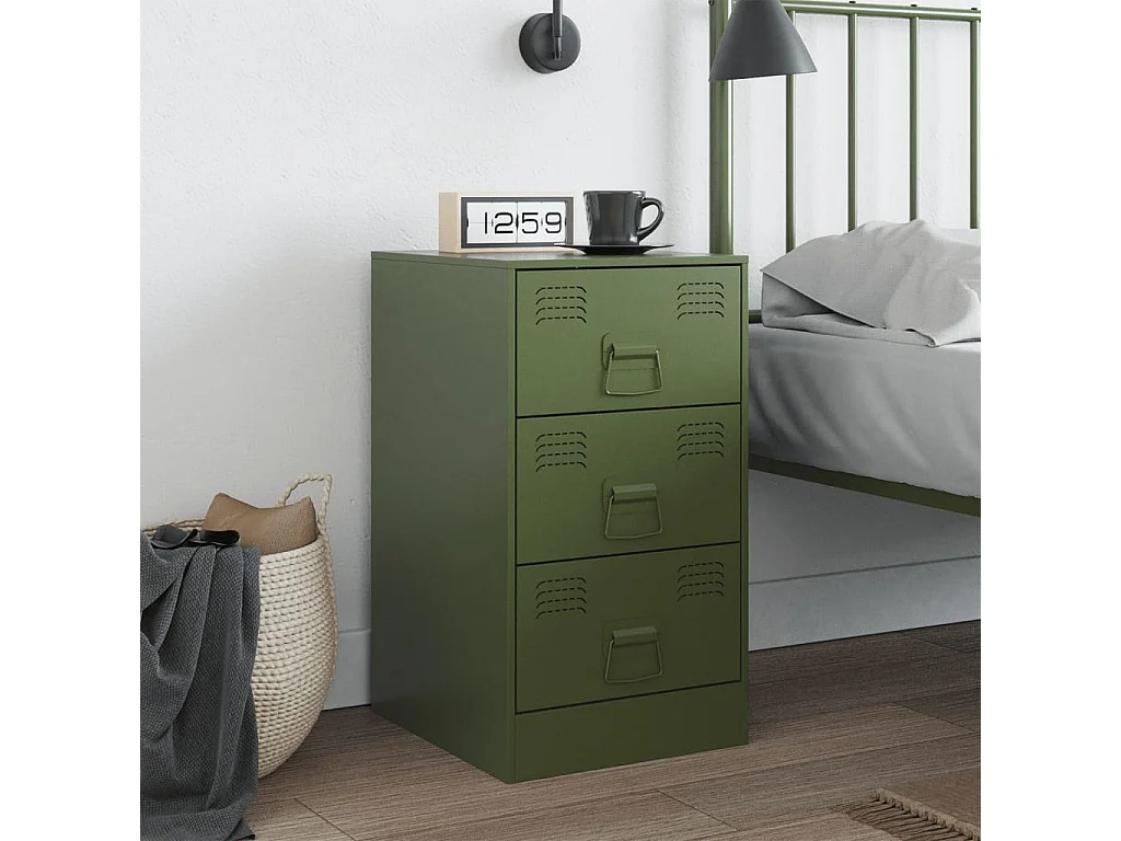 Table de chevet vert olive 34,5x39x62 cm acier FR73720