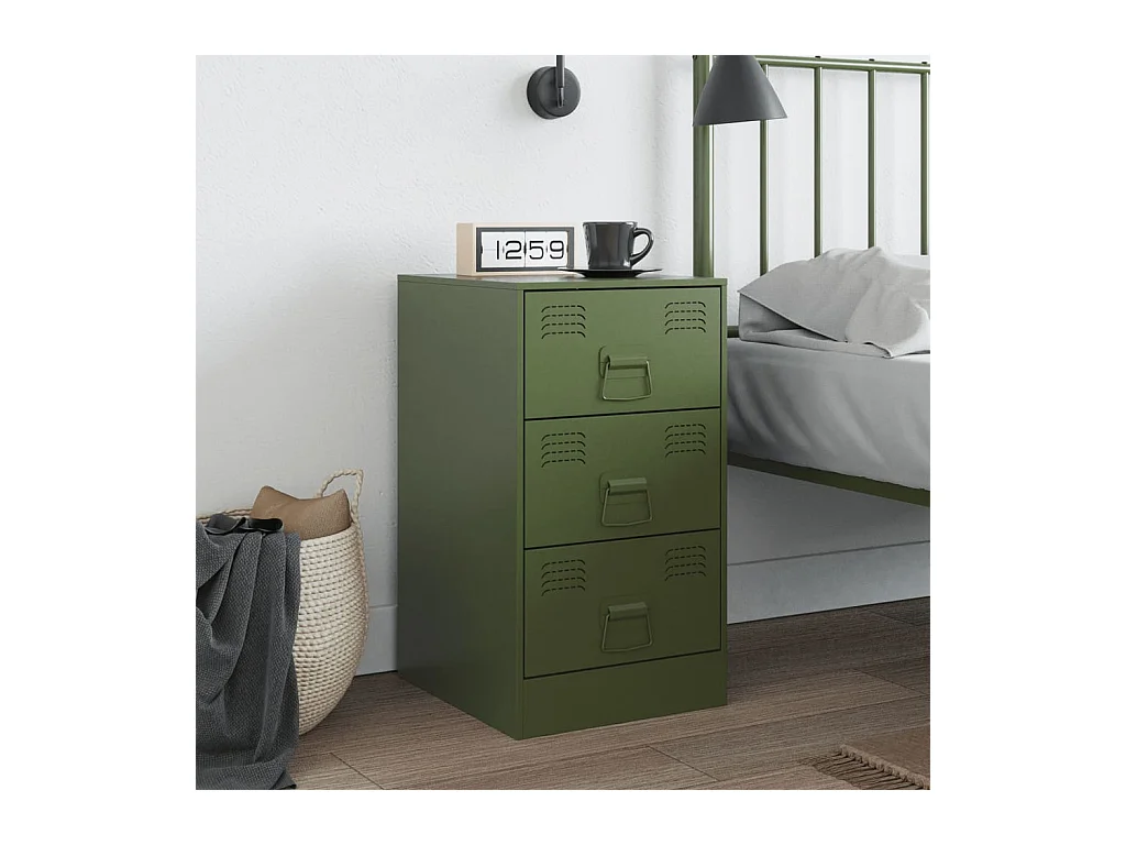 Mesa de cabeceira 34,5x39x62 cm aço verde azeitona PT221823