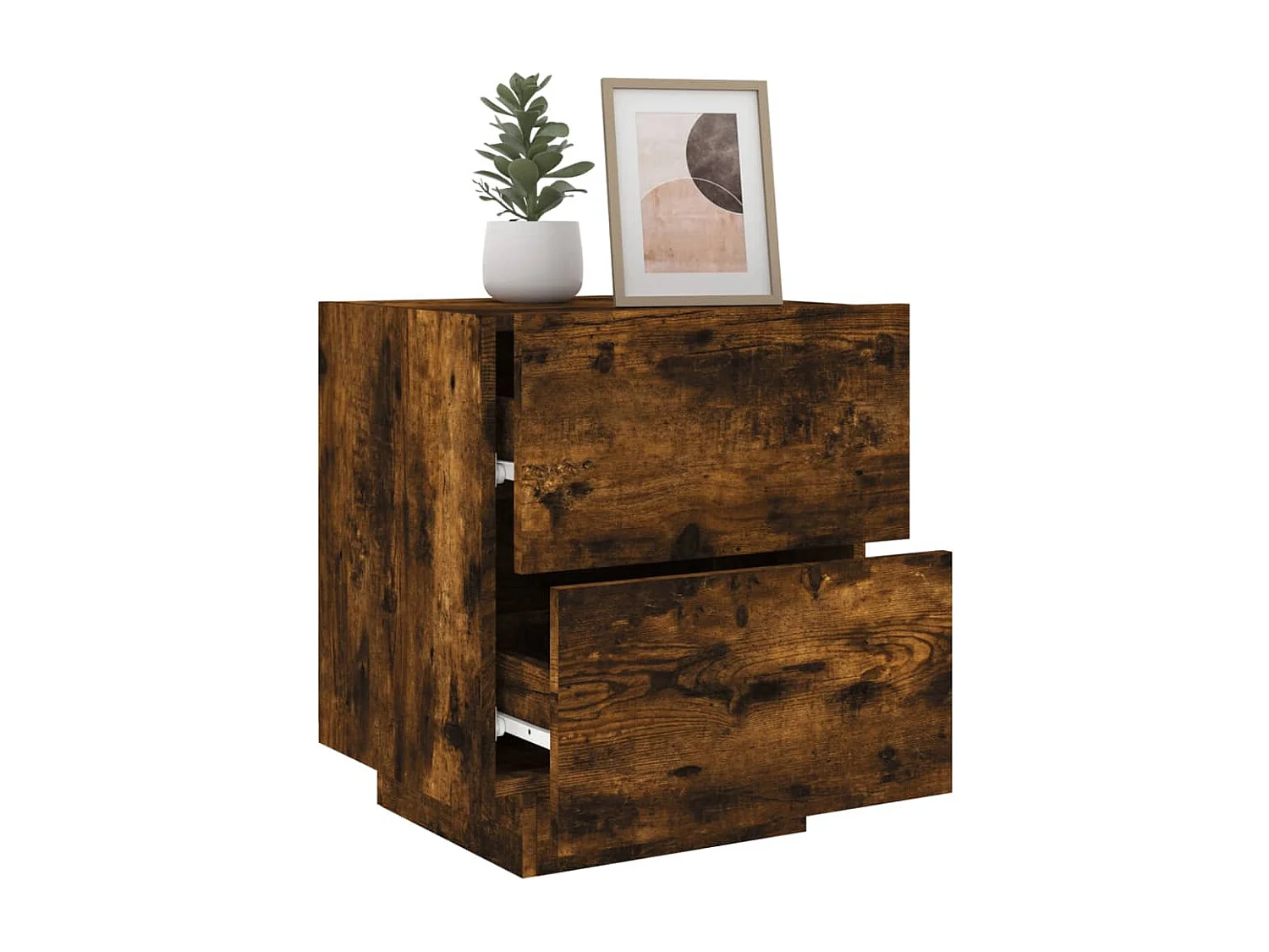 Lot de 2 Tables de chevet et lumières LED chêne fumé FR40279