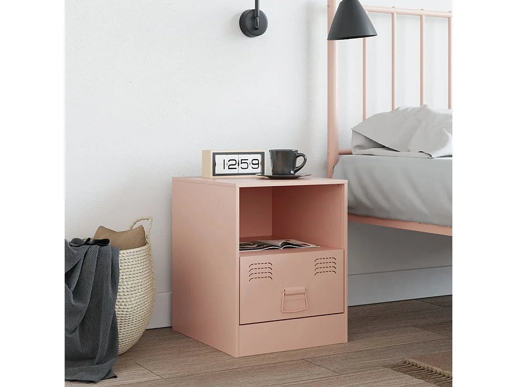 Table de chevet rose 34,5x39x44 cm acier FR75535