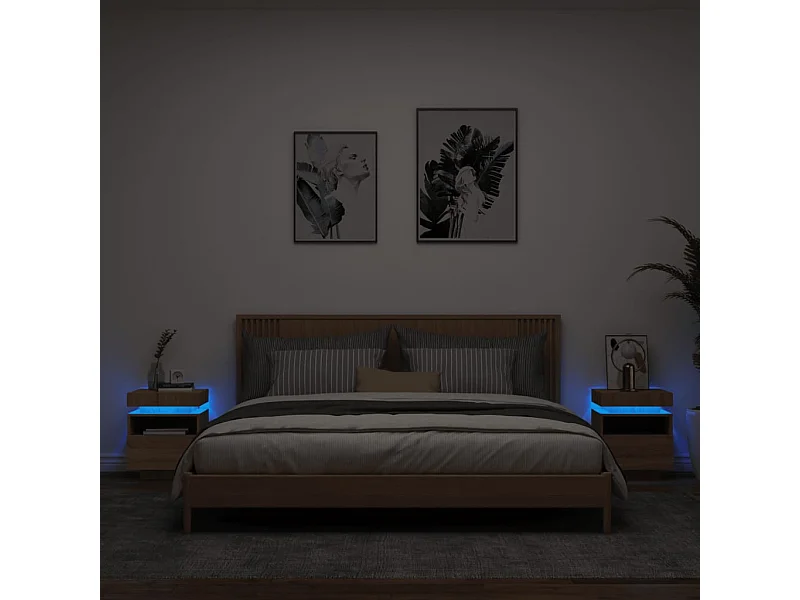Lot de 2 Tables de chevet avec lumières LED chêne sonoma FR93202