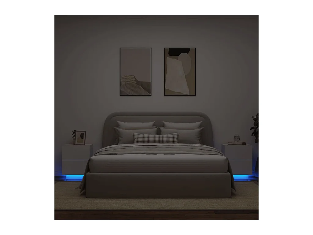 Lot de 2 Tables de chevet et lumières LED  blanc bois d'ingénierie FR66335