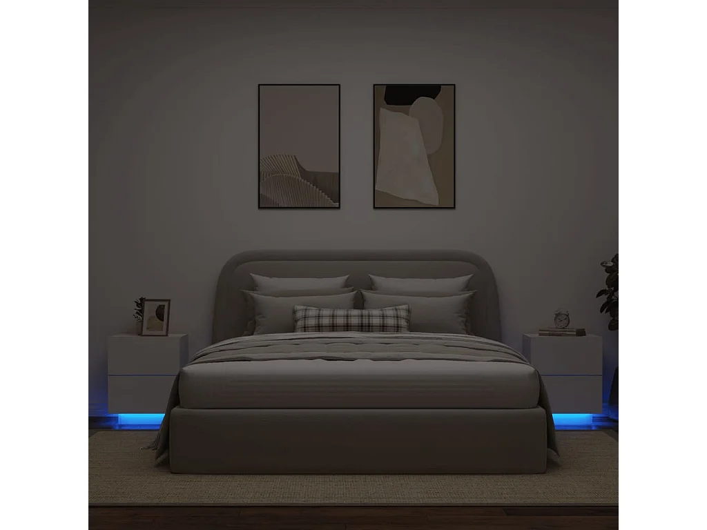 Mesitas de noche con luces LED 2 uds madera ingeniería blanca ES301096