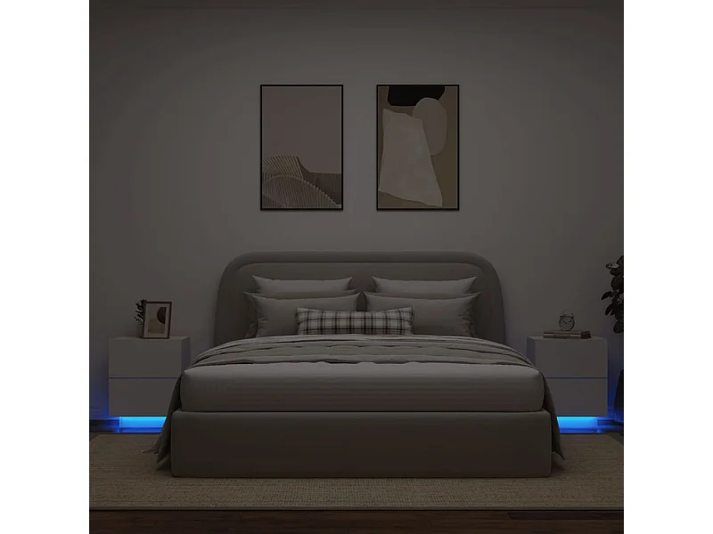 Lot de 2 Tables de chevet et lumières LED  blanc bois d'ingénierie FR66335