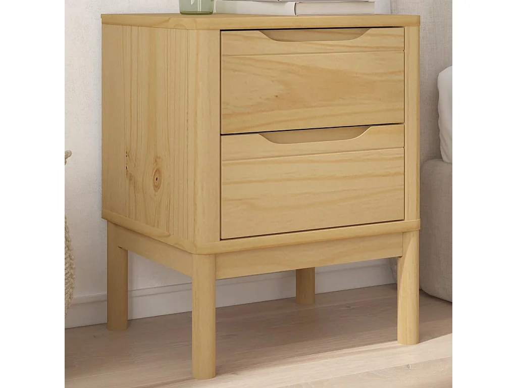 Mesita de noche FLORO madera de pino marrón cera 45x39x57 cm ES314456