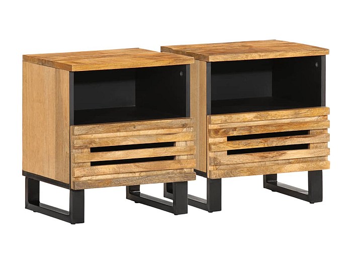 Lot de 2 Tables de chevet 40x34x46 cm bois massif de manguier brut FR19998