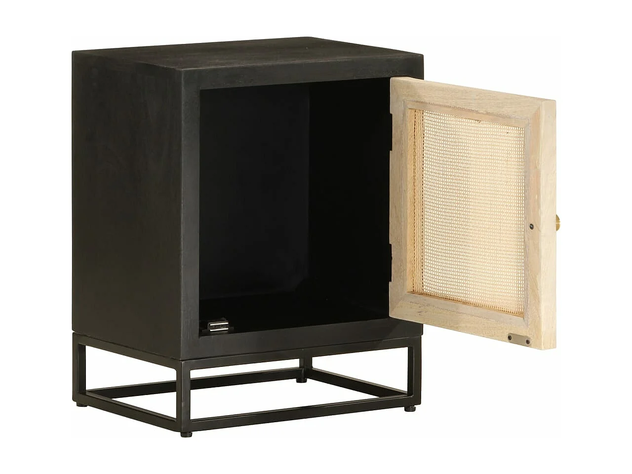 Table de chevet noir 40x30x50 cm bois massif manguier et fer FR55757