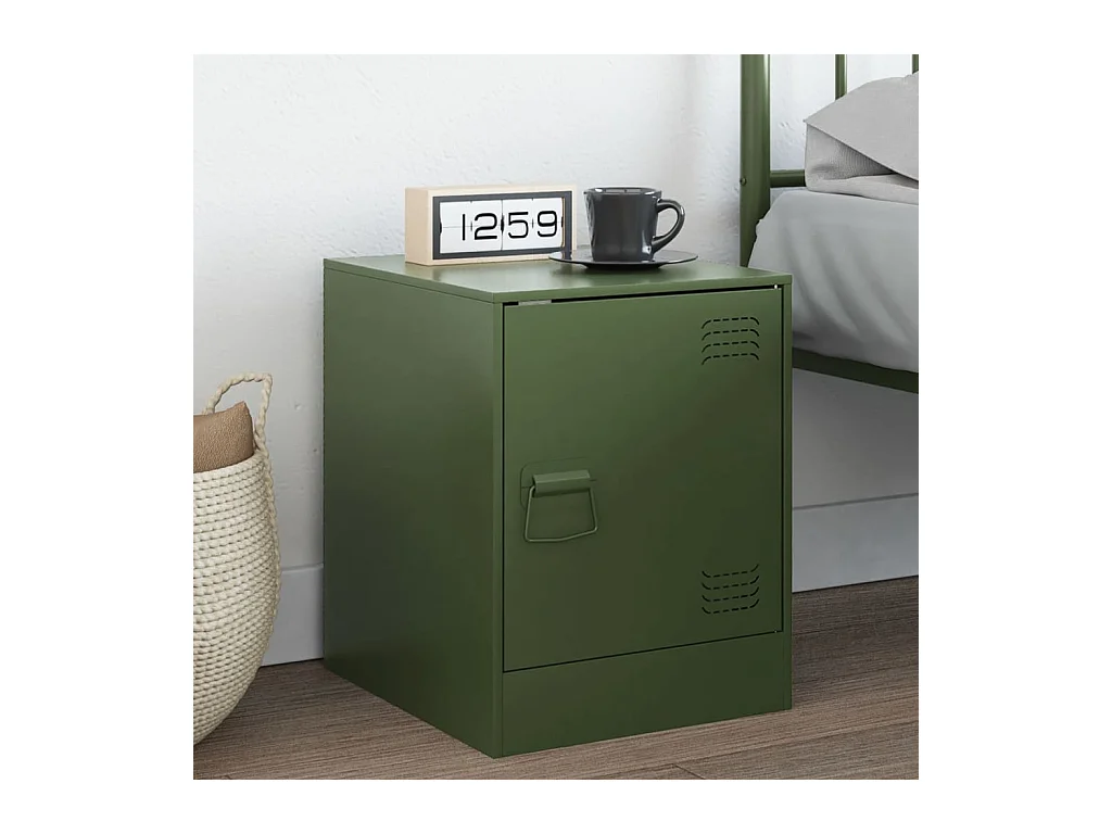 Table de chevet vert olive 34,5x39x44 cm acier FR57195