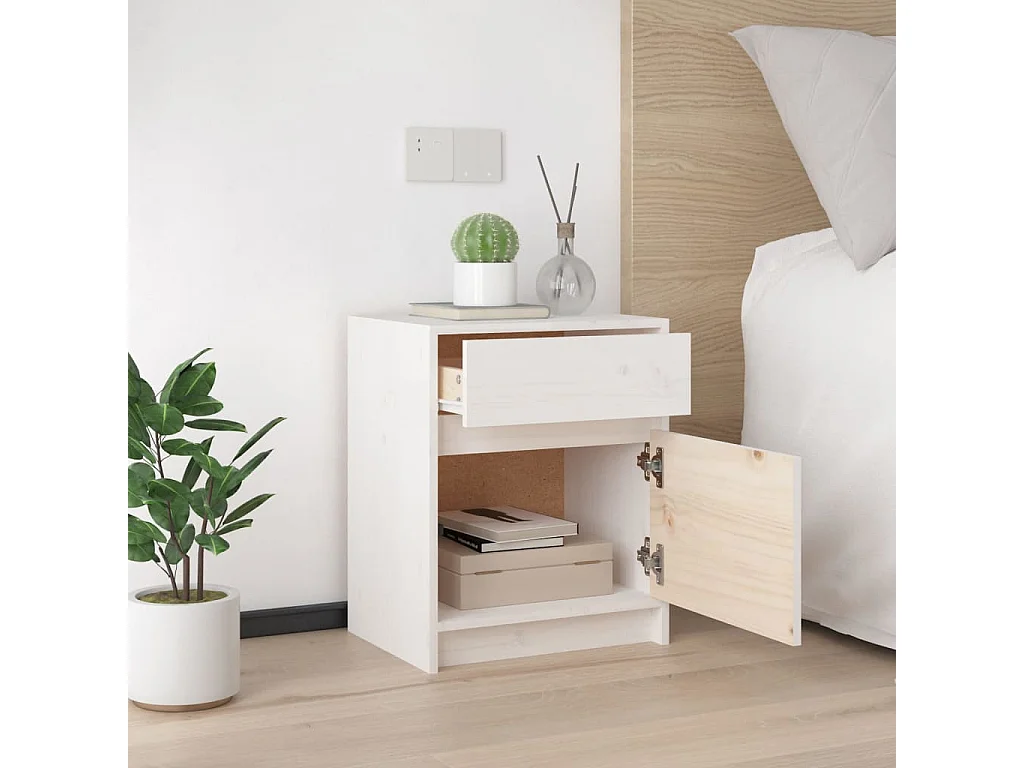 Table de chevet Blanc 40x31x50 cm Bois de pin massif FR10975