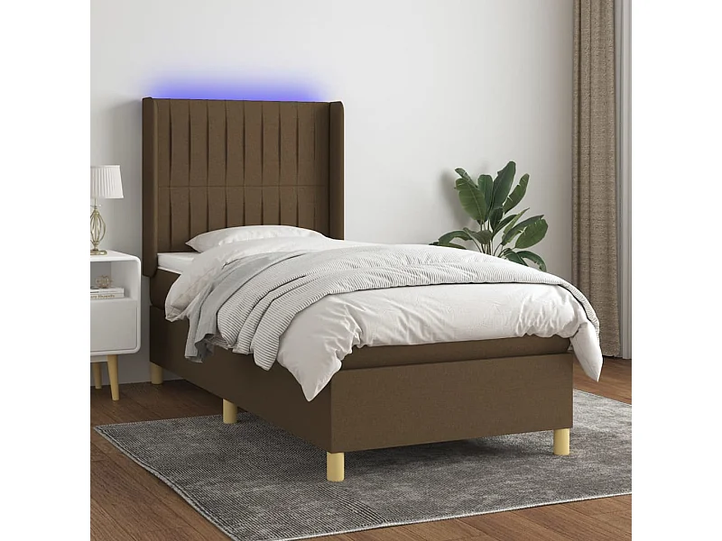 Cama continental c/ colchão/LED 90x190 cm tecido castanho-escuro PT815012