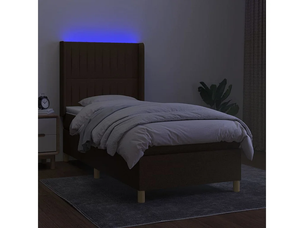 Cama continental c/ colchão/LED 90x190 cm tecido castanho-escuro PT815012