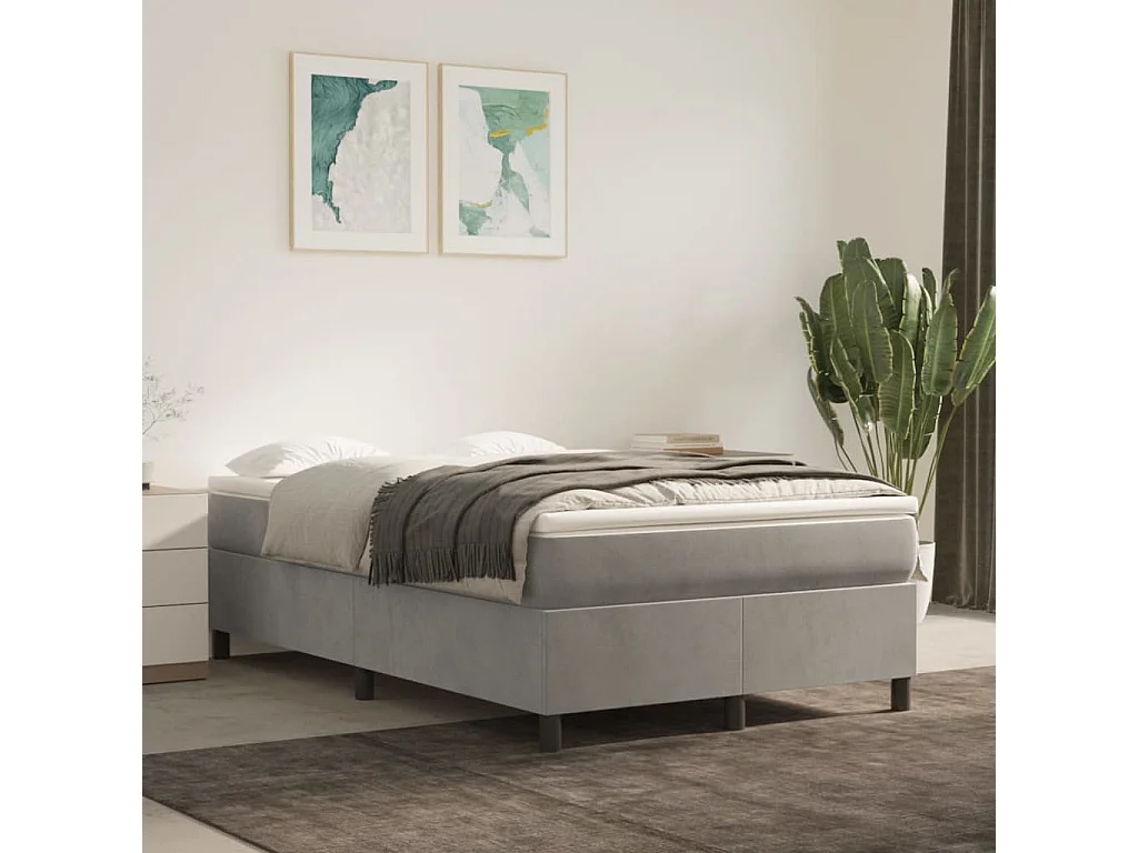 Cama continental boxspring com colchão 120x190 cm veludo cinzento-claro PT576624
