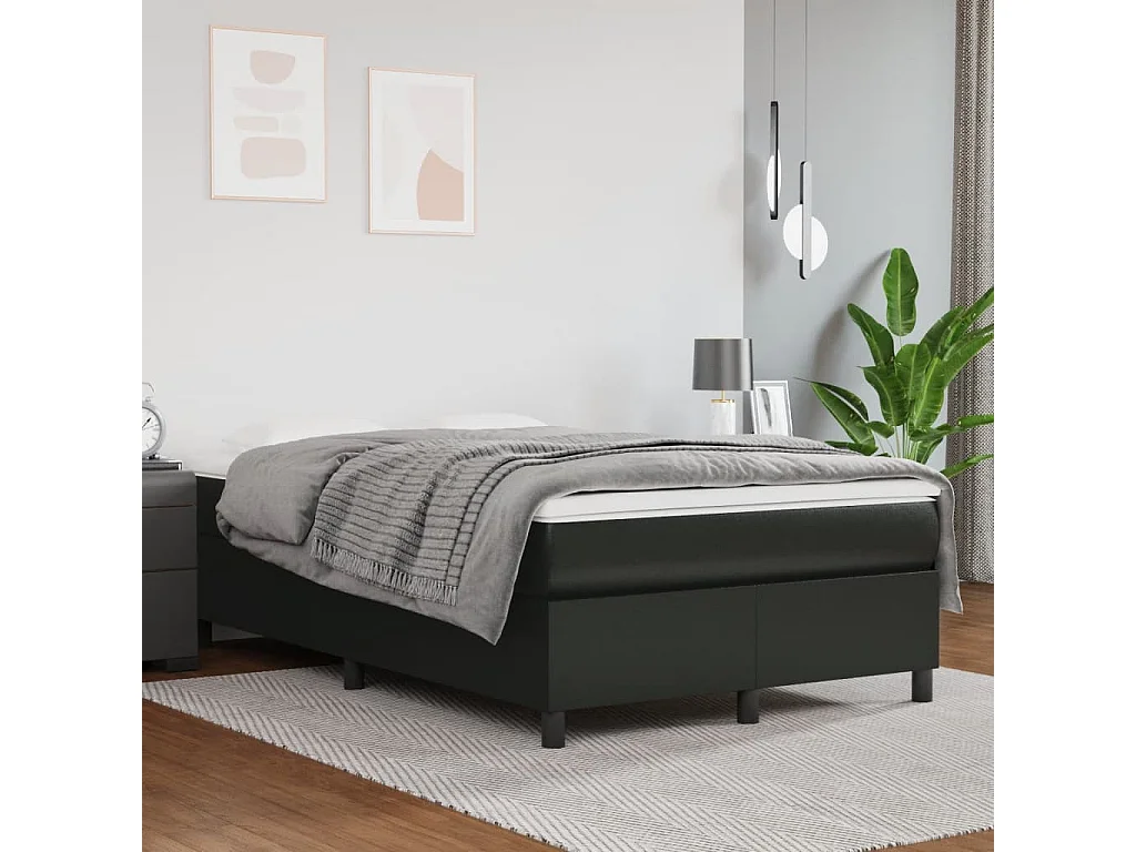 Cama continental boxspring com colchão 120x190 cm couro artificial preto PT278915