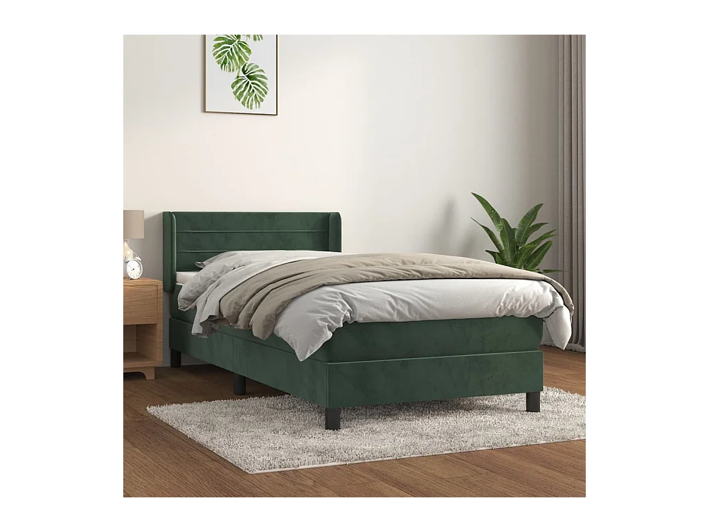 Ensemble complet boxspring + matelas Vert foncé 80x200 cm Velours FR25034